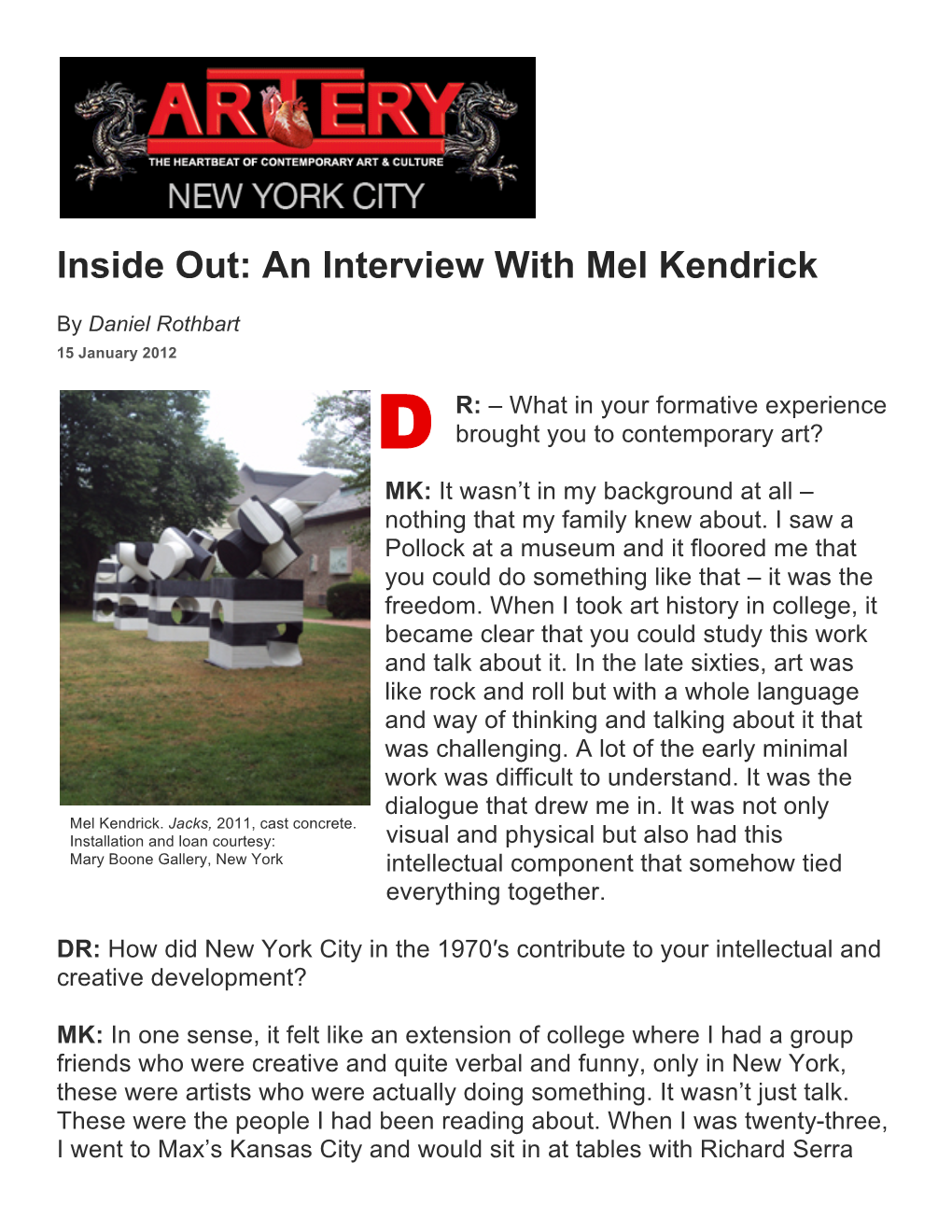 Inside Out: an Interview with Mel Kendrick