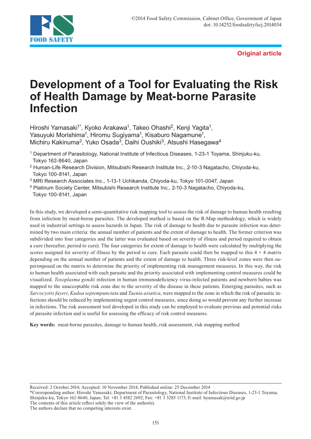 Development of a Tool for Evaluating the Risk of Health Damage by Meat-Borne Parasite Infection