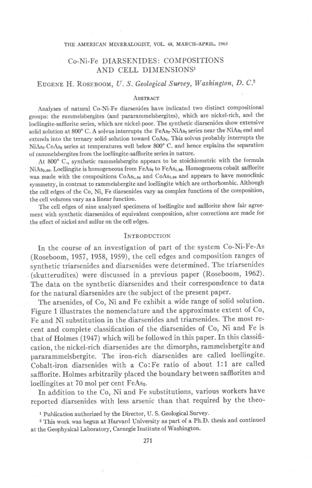 Co-Ni-Fe DIARSENIDES: COMPOSITIONS and CELL DIMENSIONS1