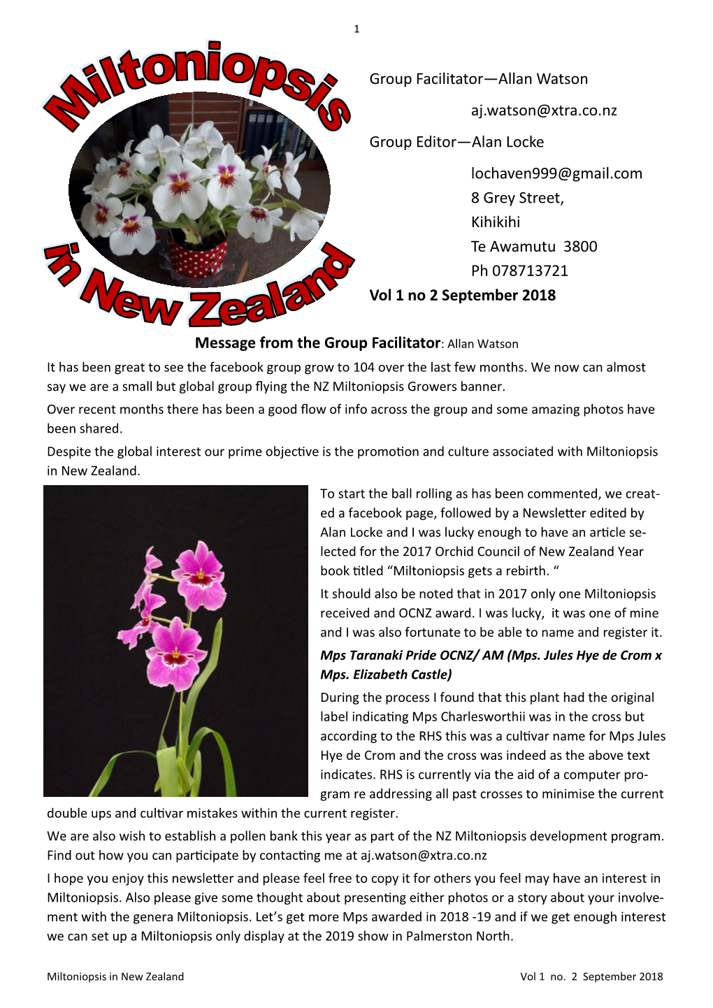 Miltoniopsis in NZ Vol 1, No. 2.Pdf