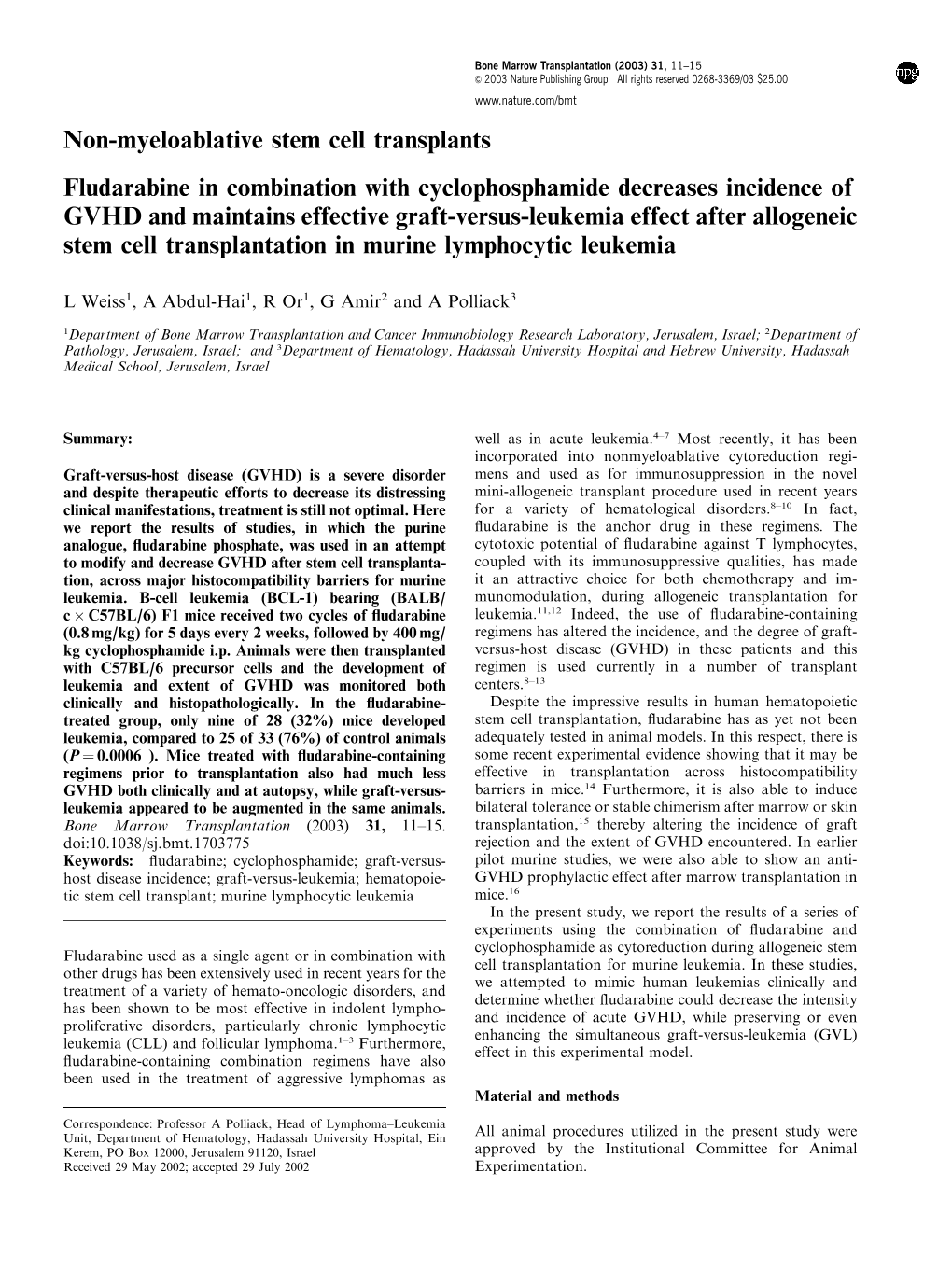 Non-Myeloablative Stem Cell Transplants Fludarabine In