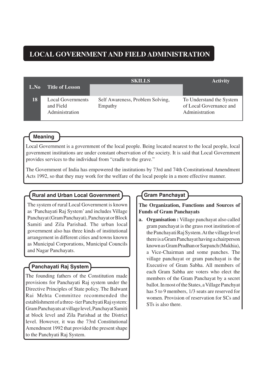 Local Government and Field Administration