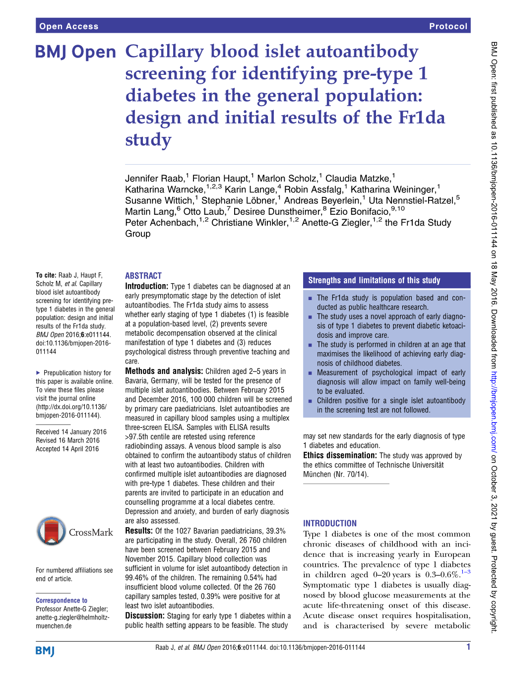 Capillary Blood Islet Autoantibody Screening for Identifying Pre-Type 1 Diabetes in the General Population: Design and Initial Results of the Fr1da Study