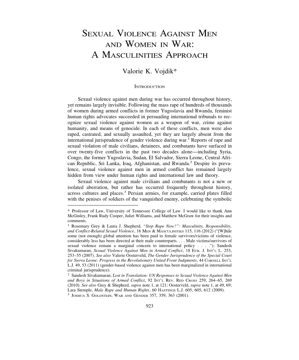 Sexual Violence Against Men and Women in War: a Masculinities Approach