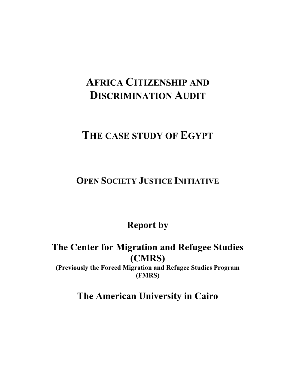 Africa Citizenship and Discrimination Audit the Case Study of Egypt