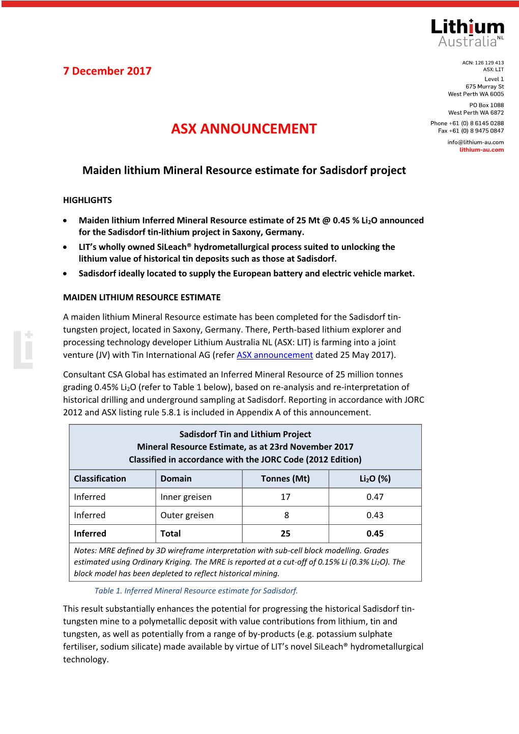 Asx Announcement