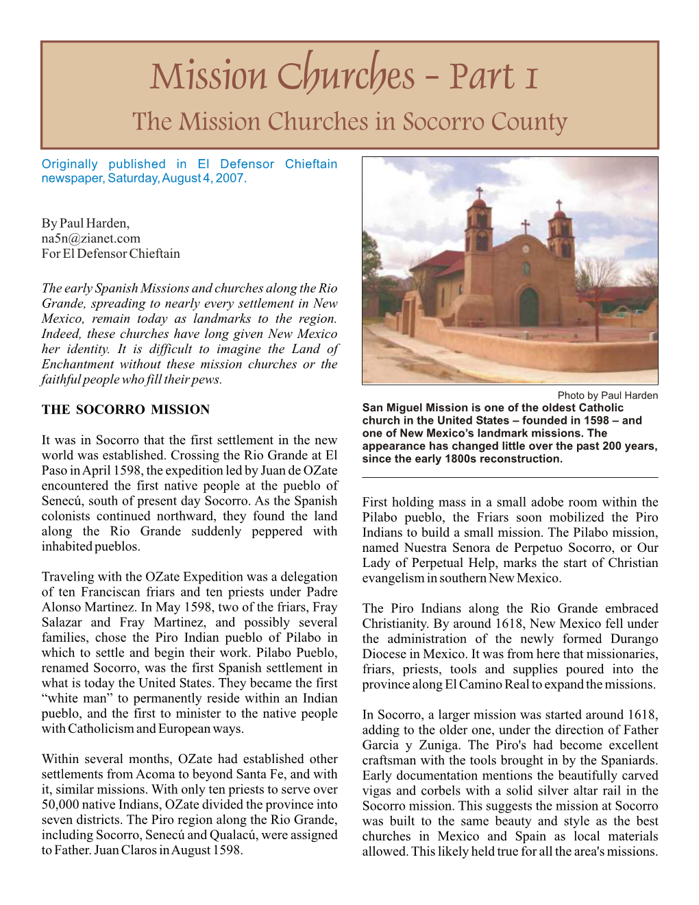 Mission Churches - Part 1 the Mission Churches in Socorro County