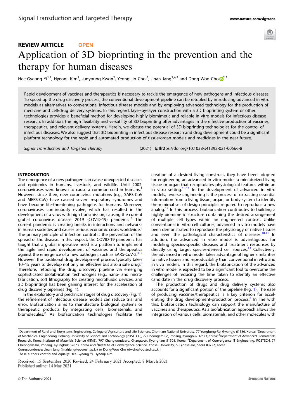 Application of 3D Bioprinting in the Prevention and the Therapy for Human Diseases