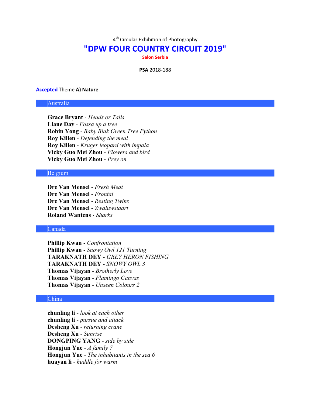 "DPW FOUR COUNTRY CIRCUIT 2019" Salon Serbia