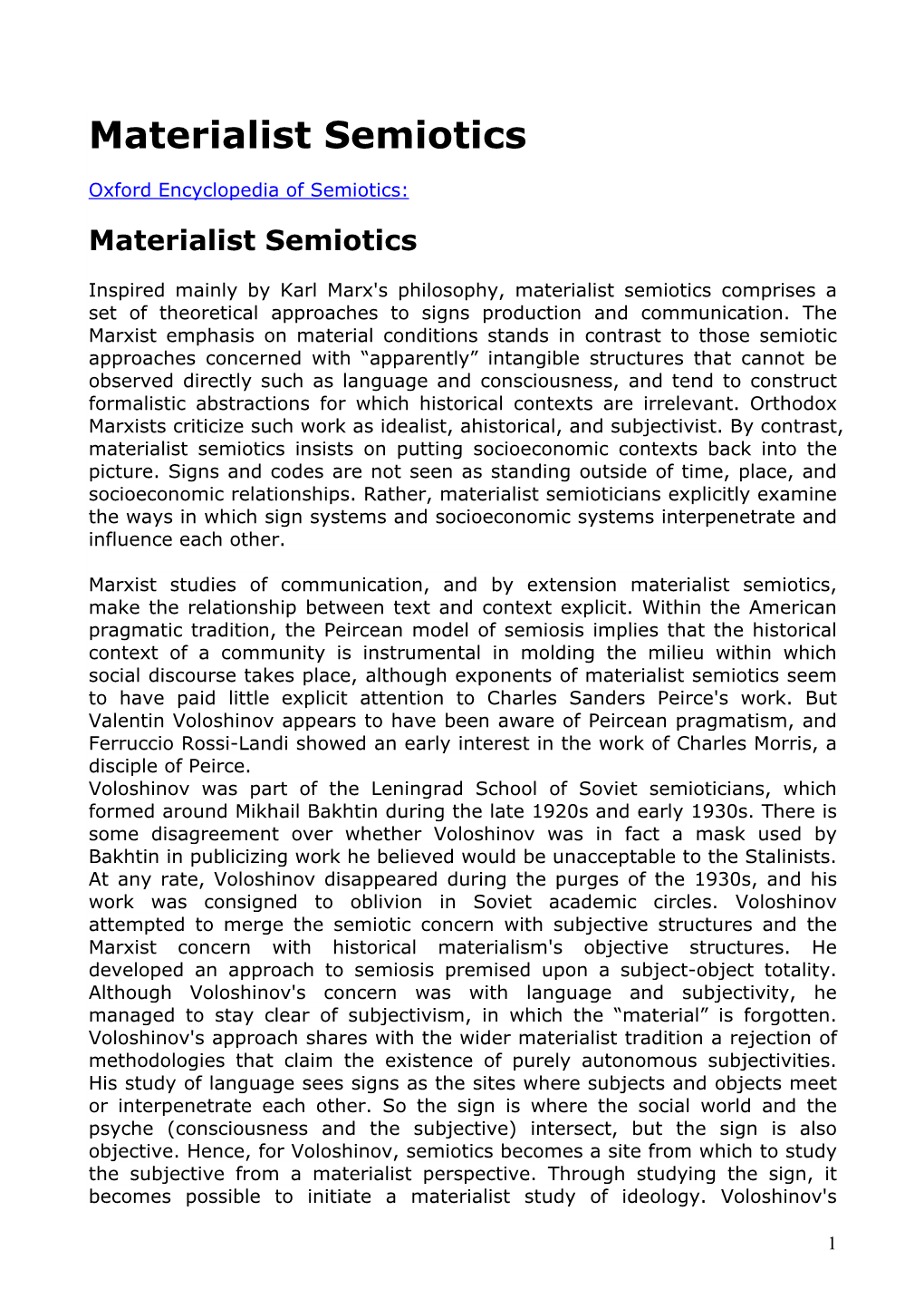 Materialist Semiotics