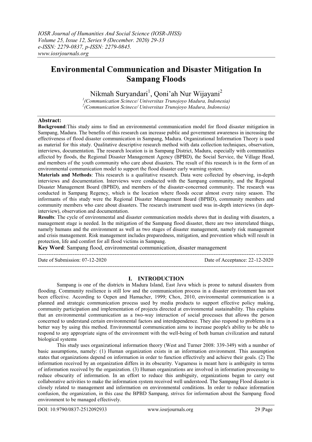 Environmental Communication and Disaster Mitigation in Sampang Floods