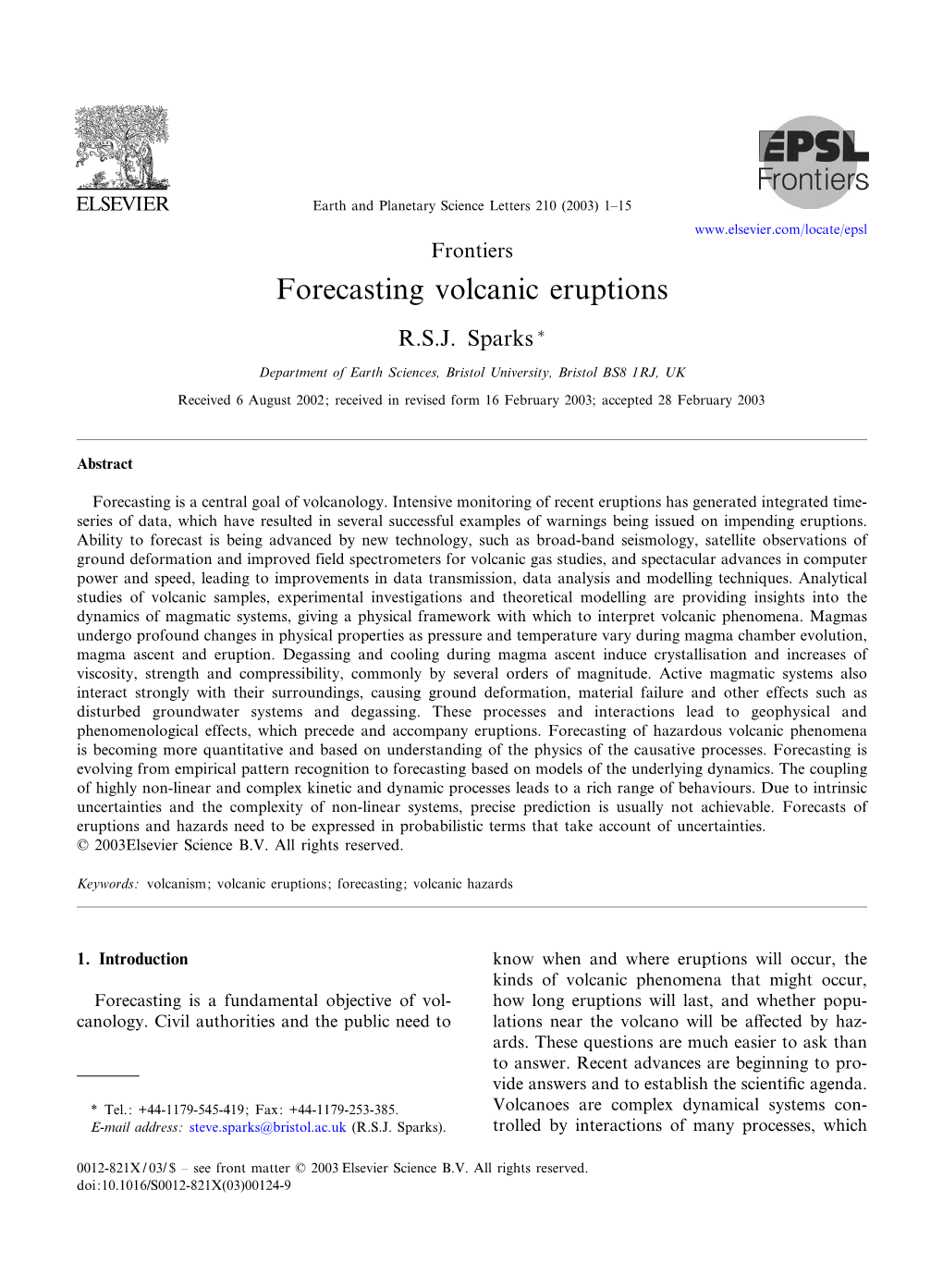 Forecasting Volcanic Eruptions