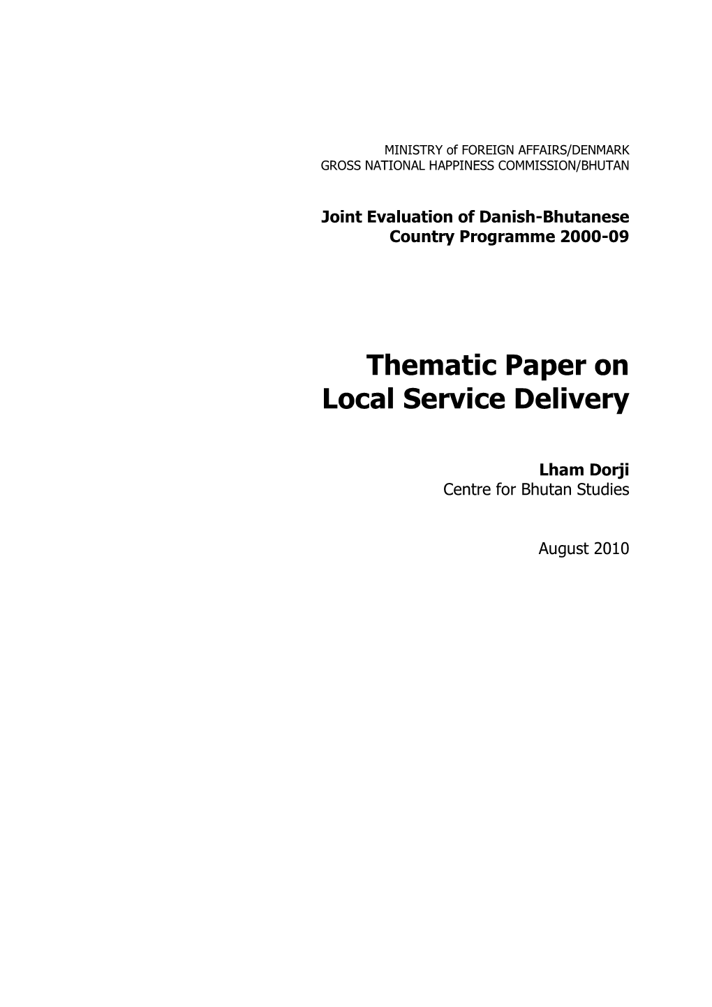 Thematic Paper on Local Service Delivery