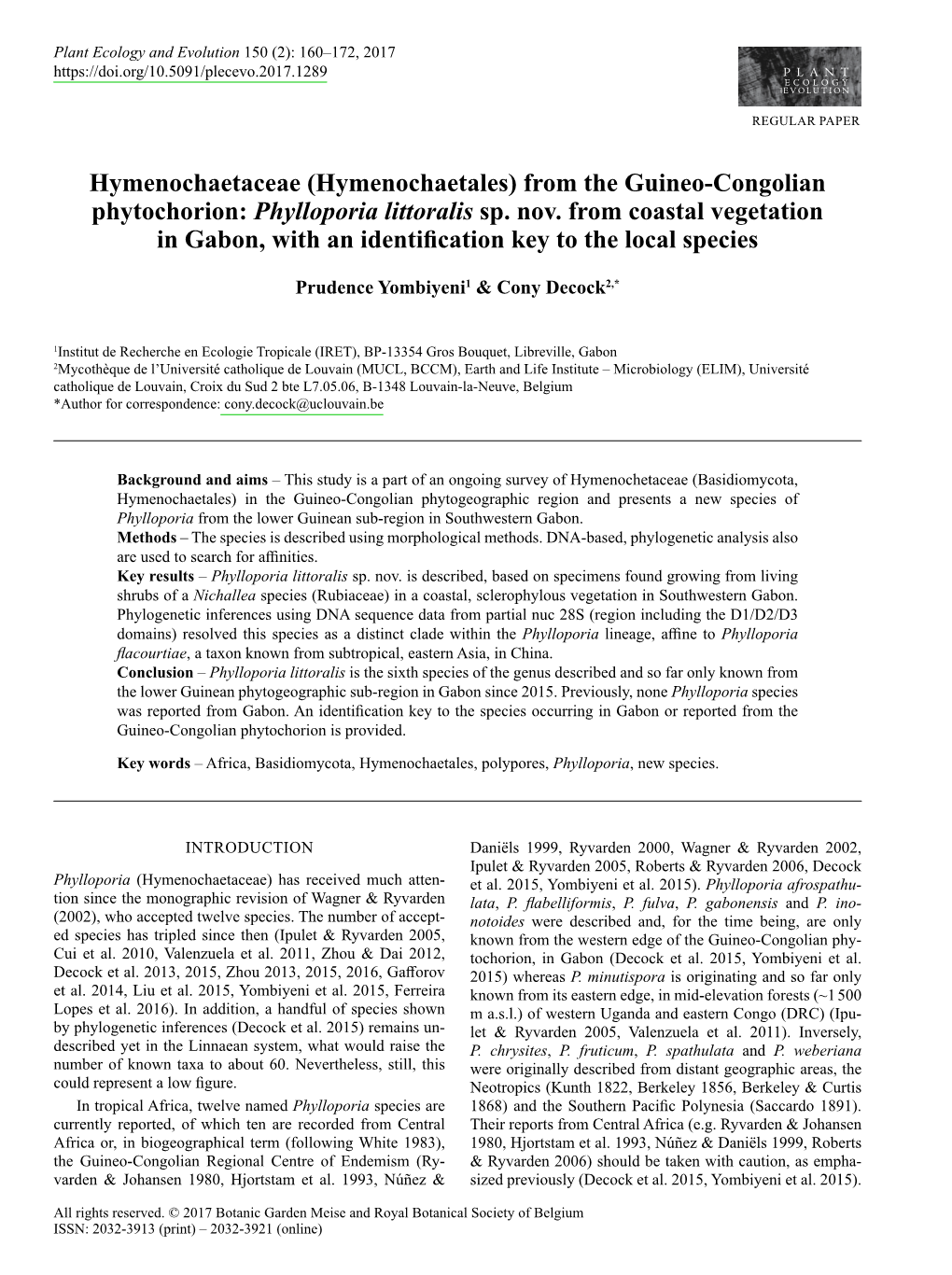 From the Guineo-Congolian Phytochorion: &lt;I&gt;Phylloporia&lt;/I&gt;