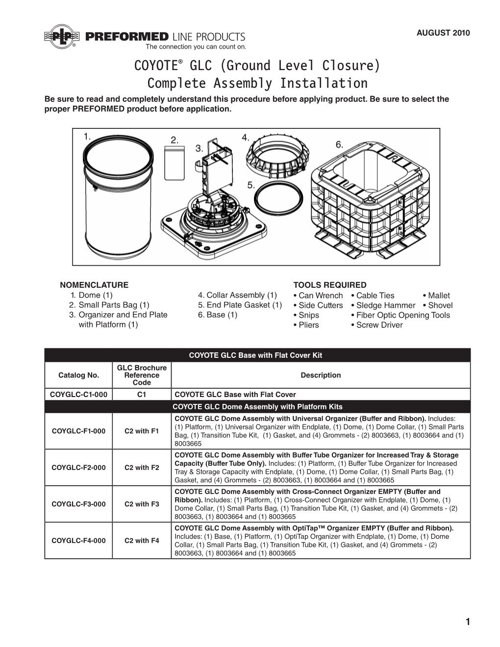 COYOTE® GLC (Ground Level Closure) Complete Assembly Installation Be Sure to Read and Completely Understand This Procedure Before Applying Product