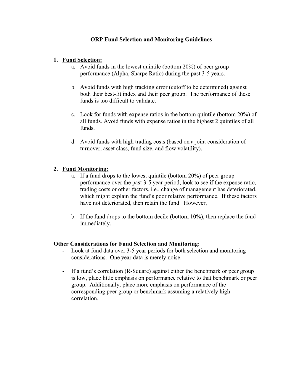 Funds Selection and Monitoring