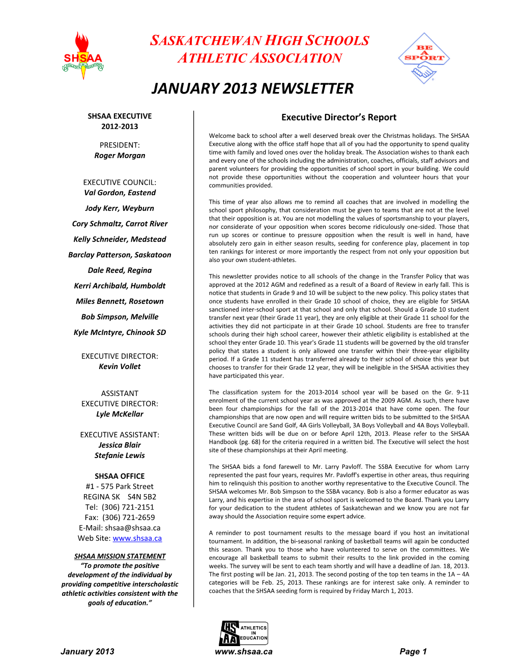 January 2013 Newsletter