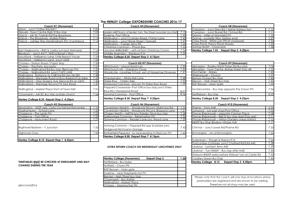 The HENLEY College OXFORDSHIRE COACHES 2016-17