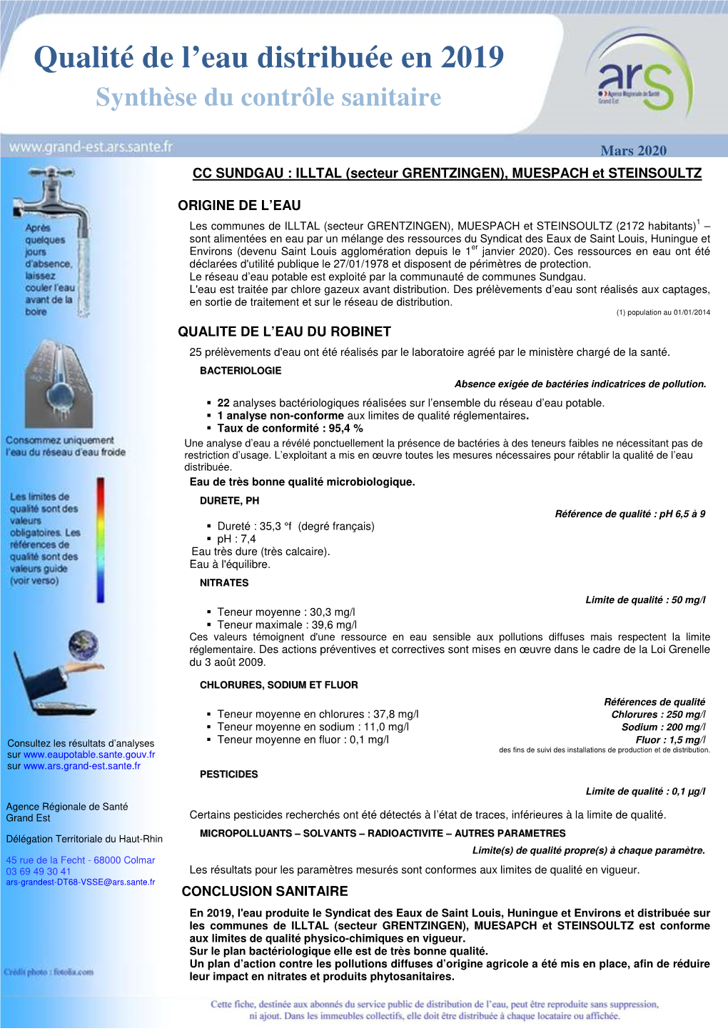 Qualité De L'eau Distribuée En 2016 Synthèse Du Contrôle Sanitaire