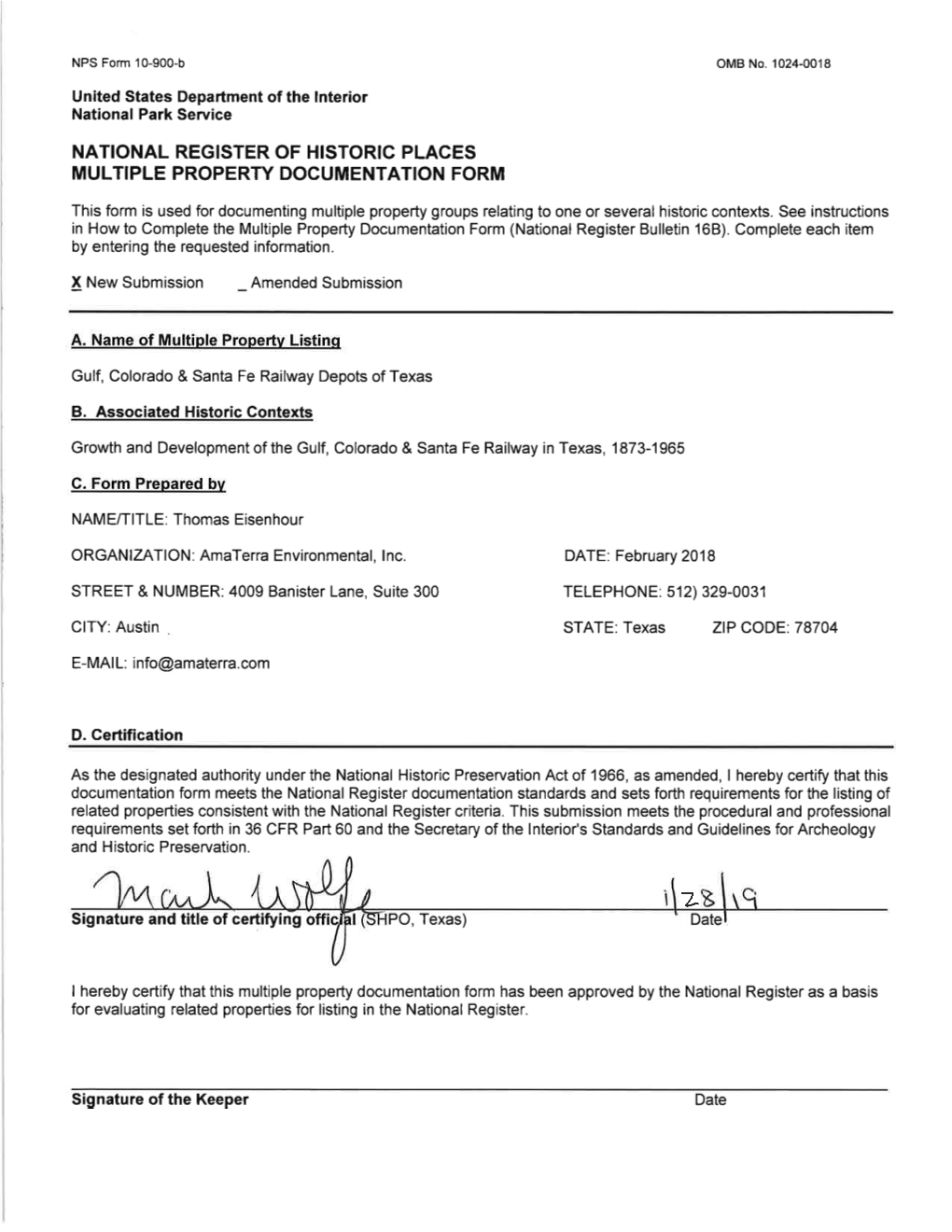 NPS Form 10-900-B OMB No