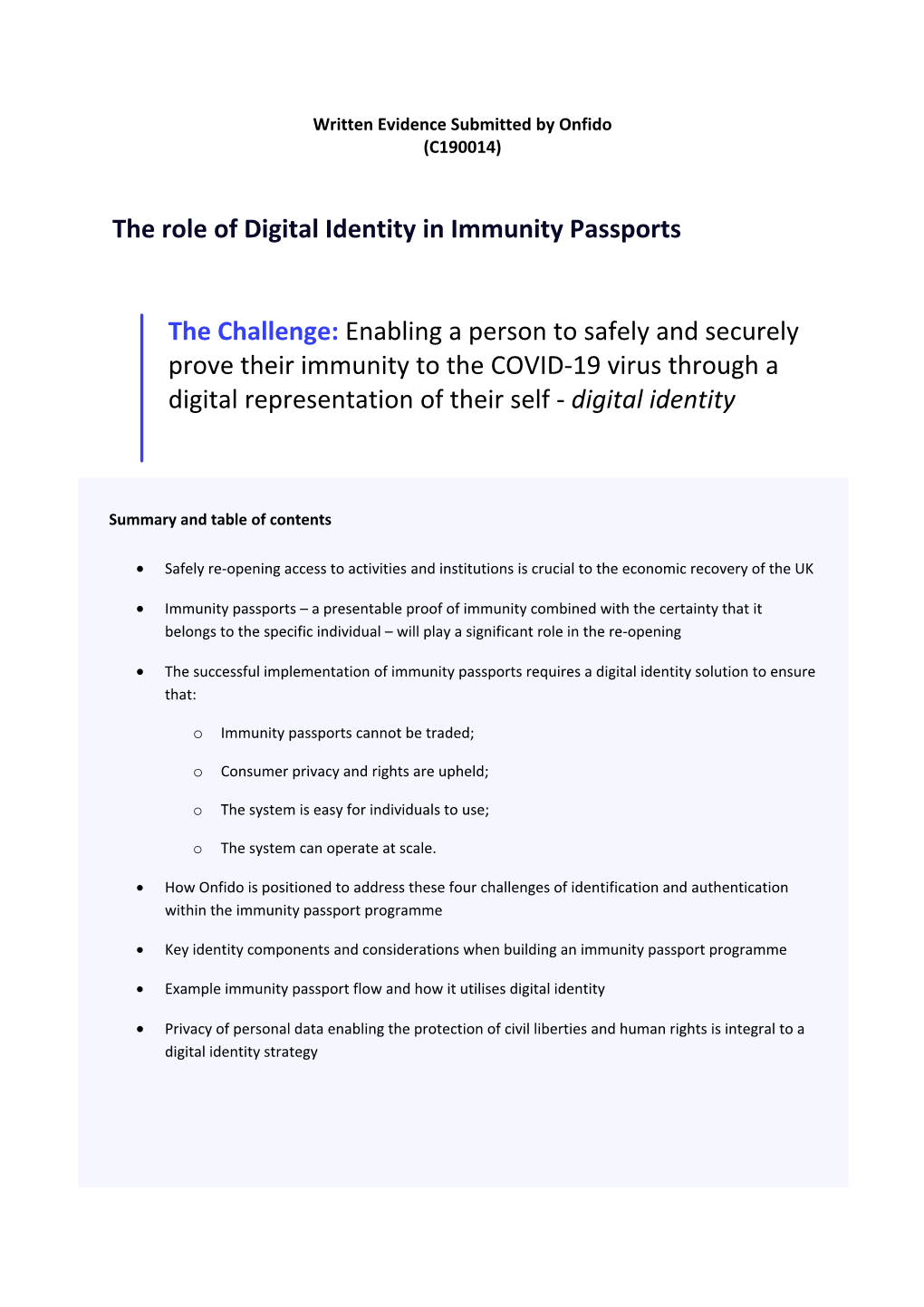 The Role of Digital Identity in Immunity Passports the Challenge