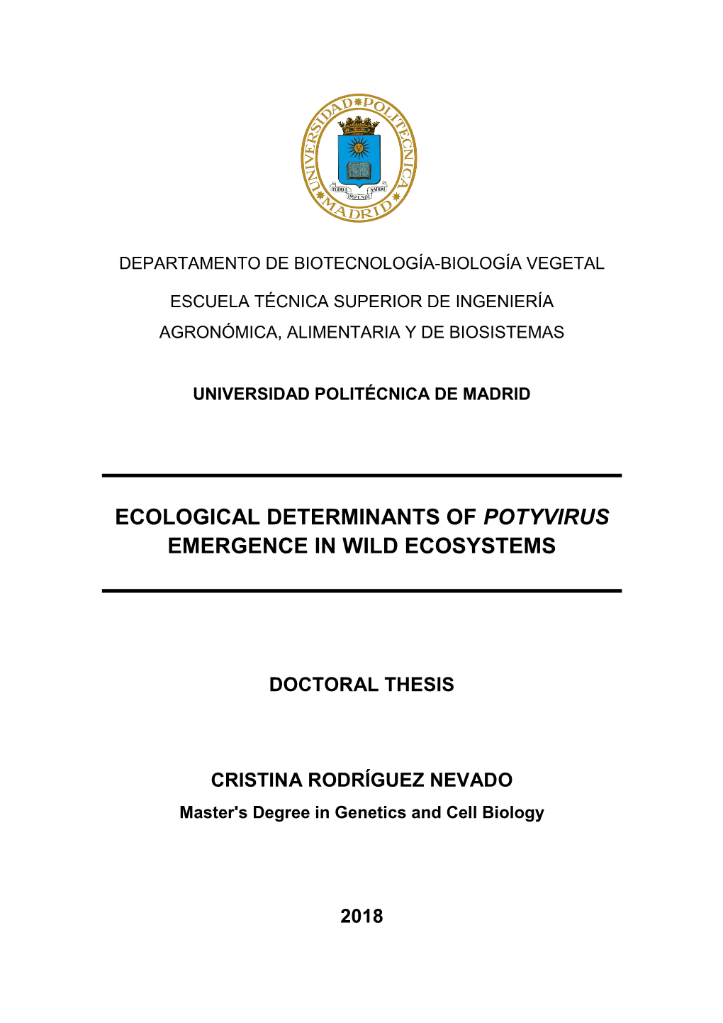 Ecological Determinants of Potyvirus Emergence in Wild Ecosystems