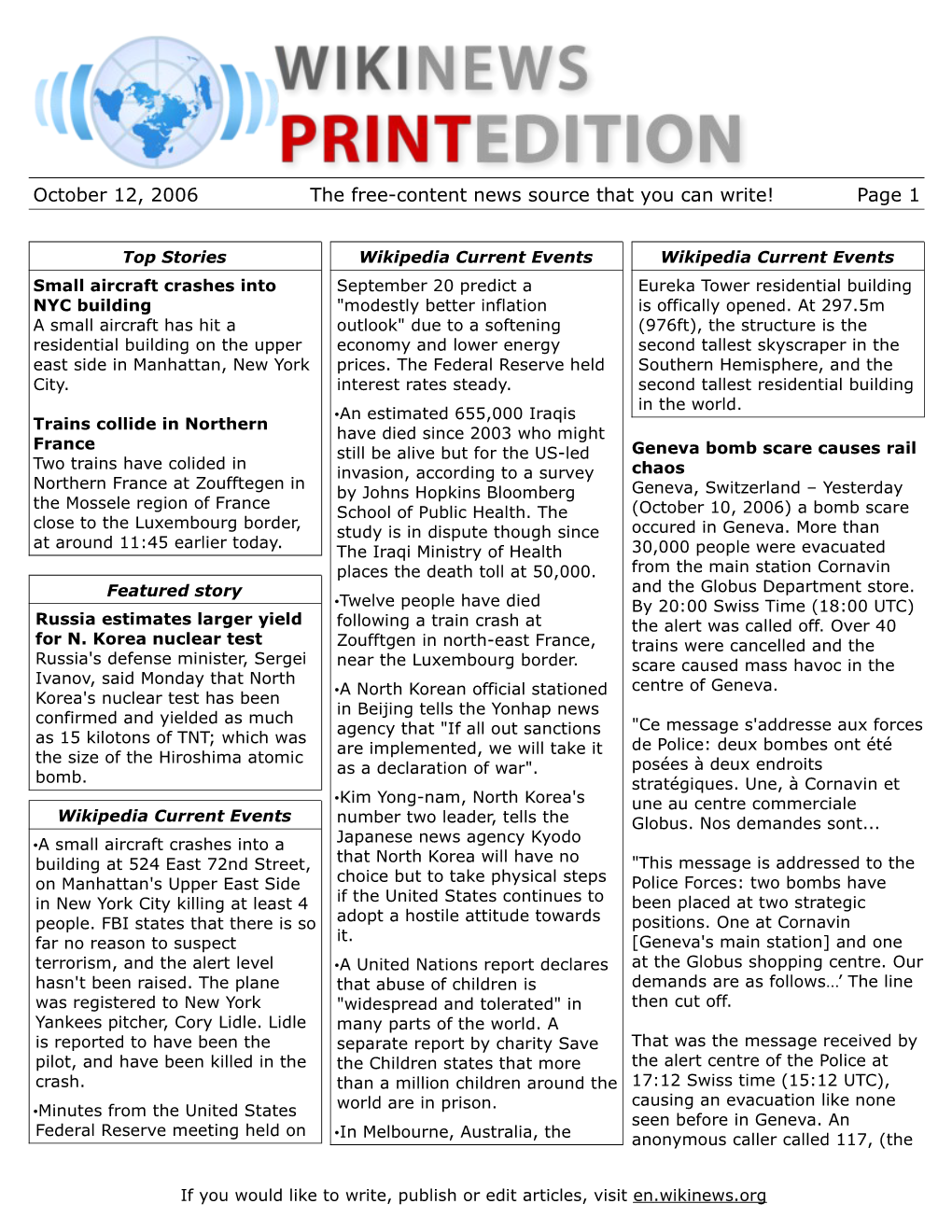 October 12, 2006 the Free-Content News Source That You Can Write! Page 1