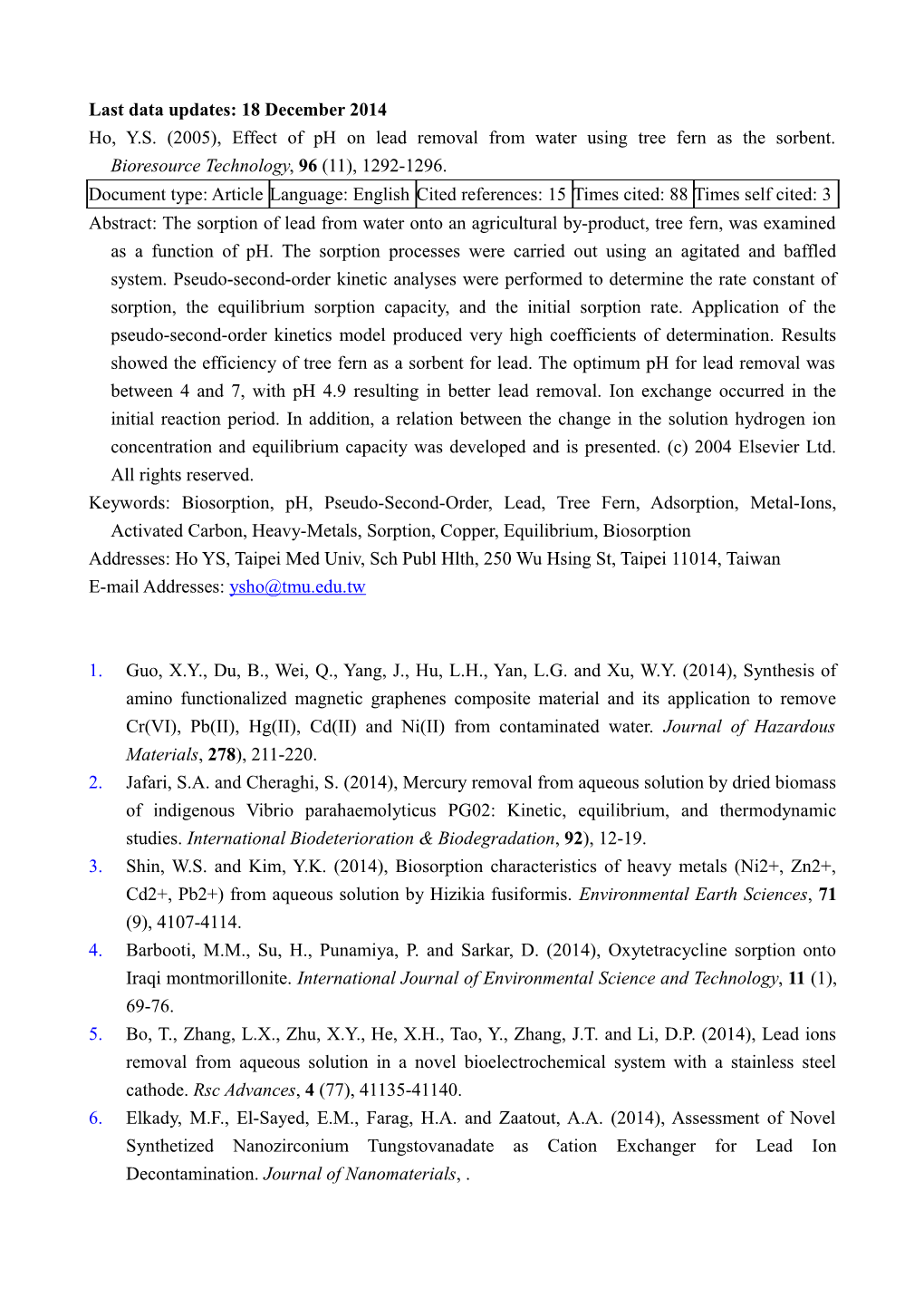 Last Data Updates: 18 December 2014