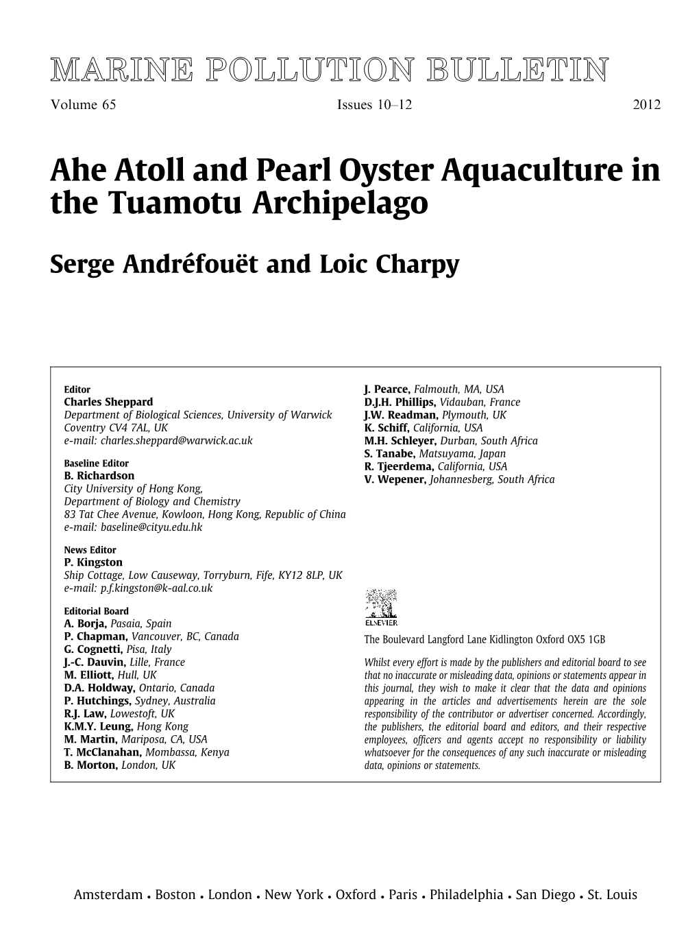 Ahe Atoll and Pearl Oyster Aquaculture in the Tuamotu Archipelago