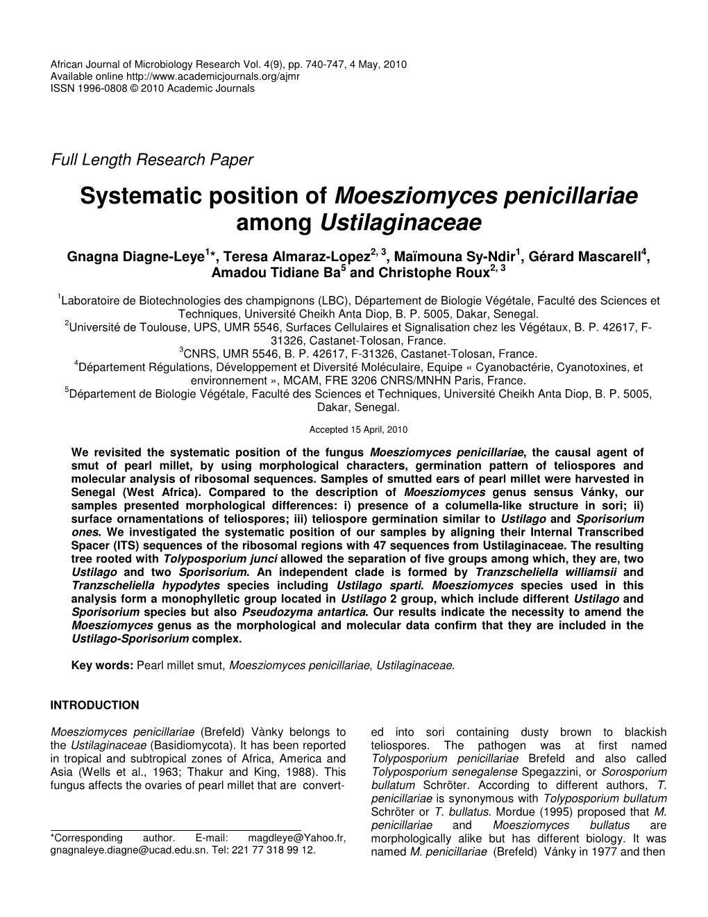 Systematic Position of Moesziomyces Penicillariae Among Ustilaginaceae