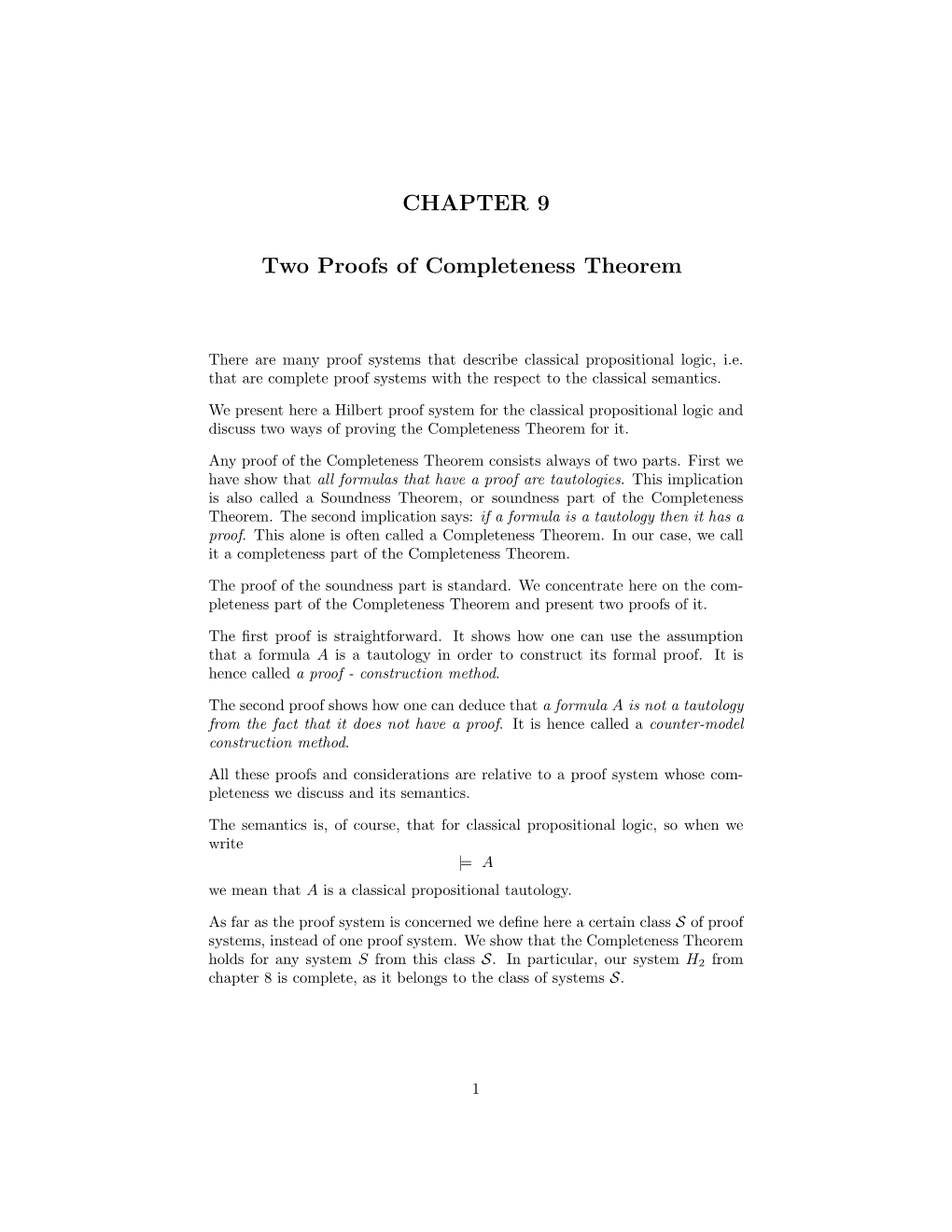 CHAPTER 9 Two Proofs of Completeness Theorem