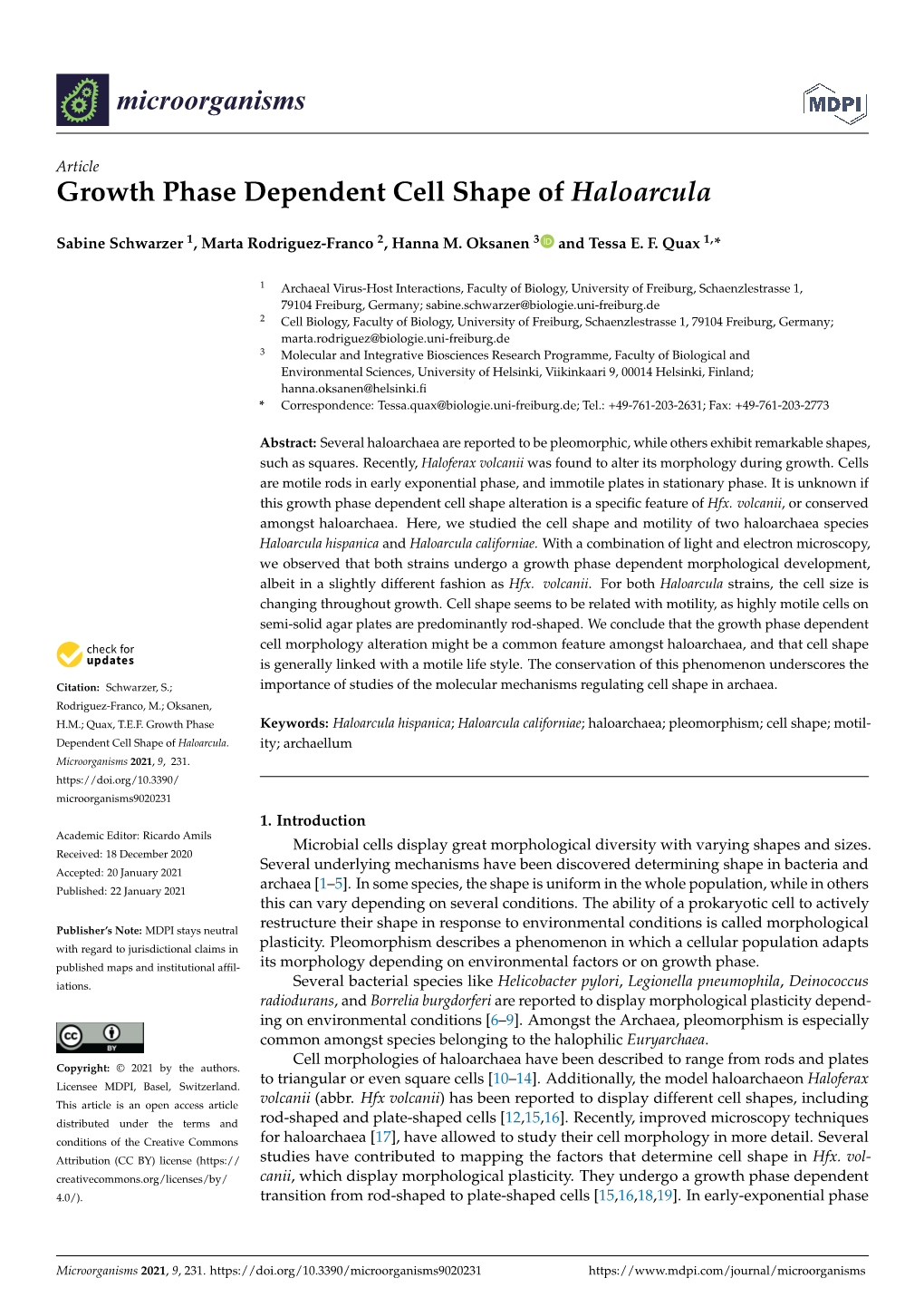 Growth Phase Dependent Cell Shape of Haloarcula