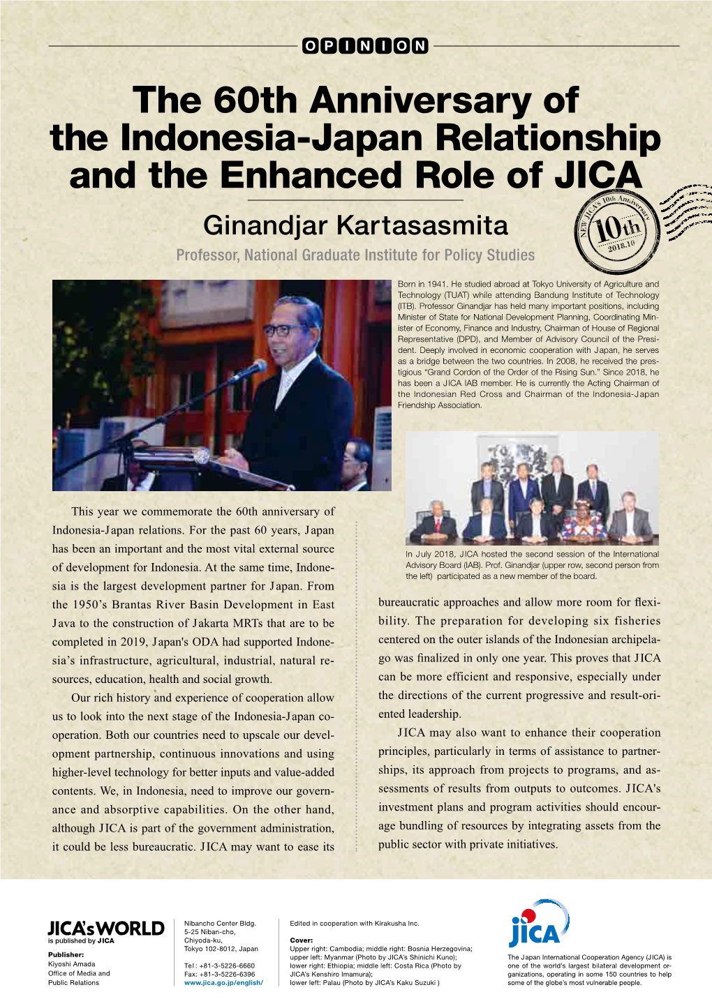 The 60Th Anniversary of the Indonesia-Japan Relationship and the Enhanced Role of JICA Th an 10 Niv 'S Er a Sa C R I Y J