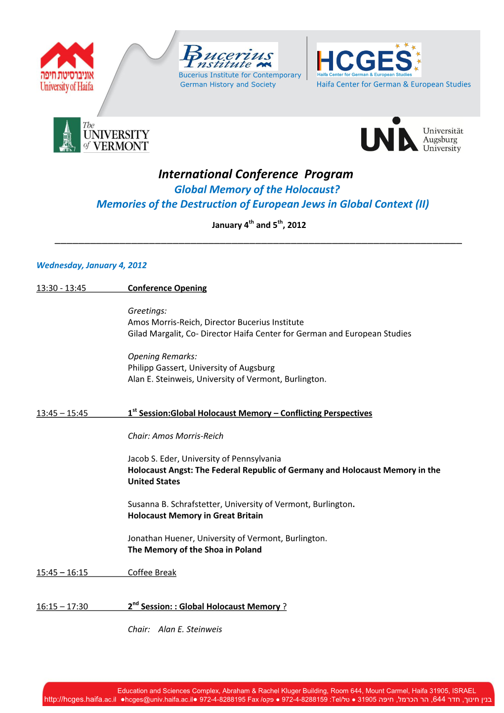 2012 Global Holocaust Conference Program