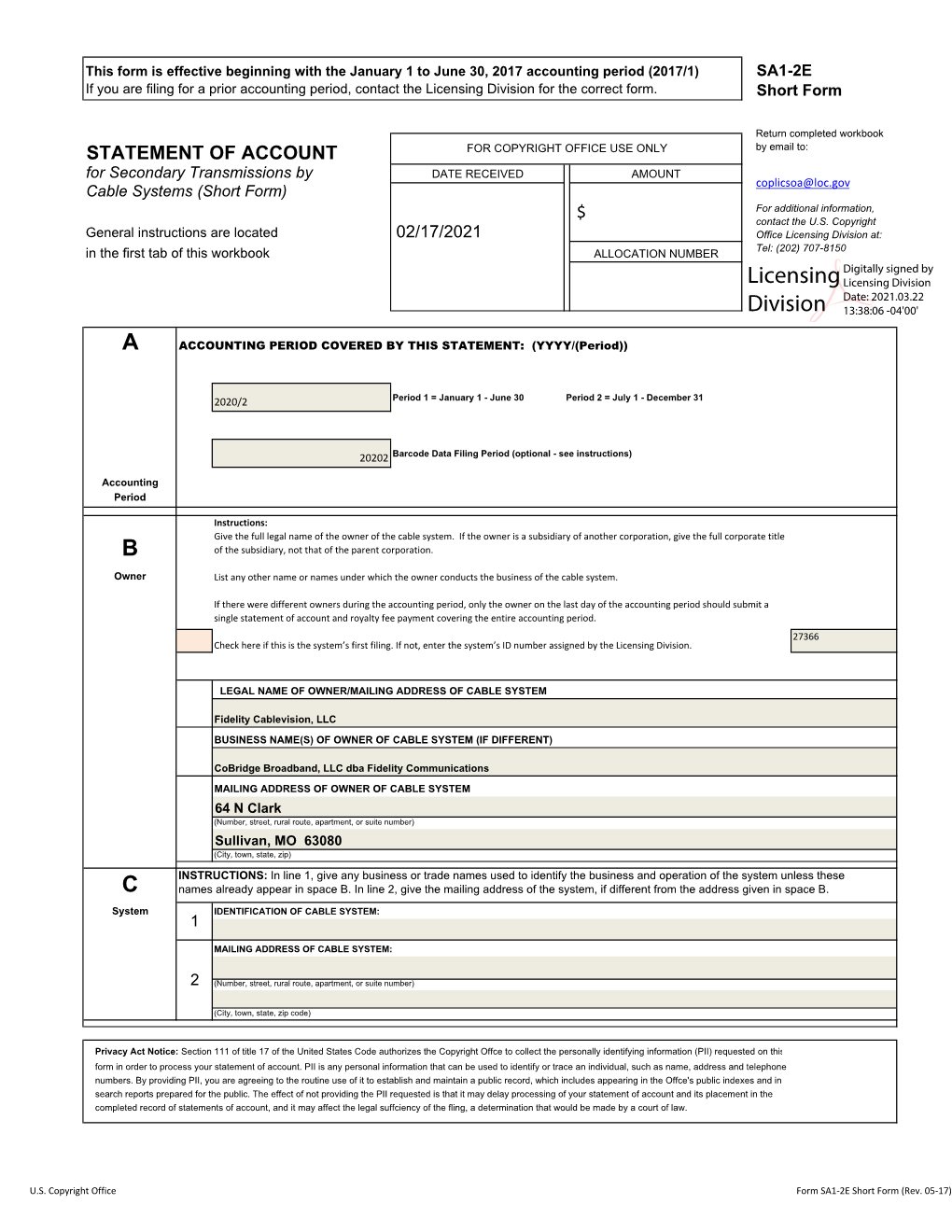 Licensing Division for the Correct Form