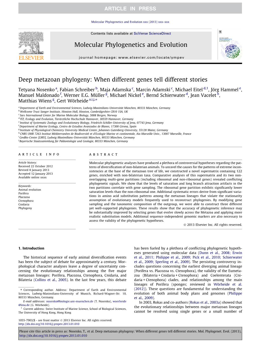 Deep Metazoan Phylogeny: When Different Genes Tell Different Stories