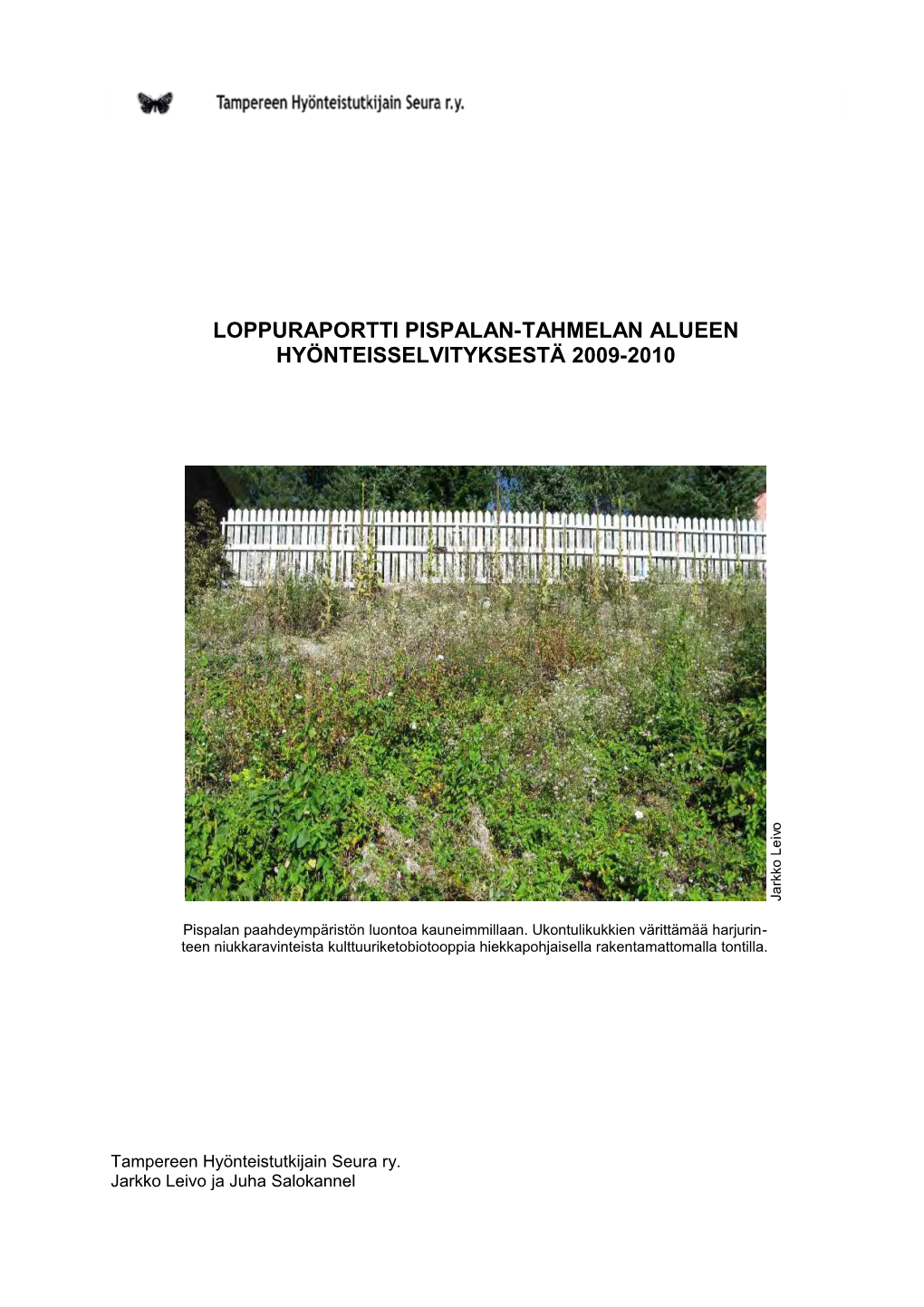 LOPPURAPORTTI PISPALAN-TAHMELAN ALUEEN HYÖNTEISSELVITYKSESTÄ 2009-2010 O V I E L