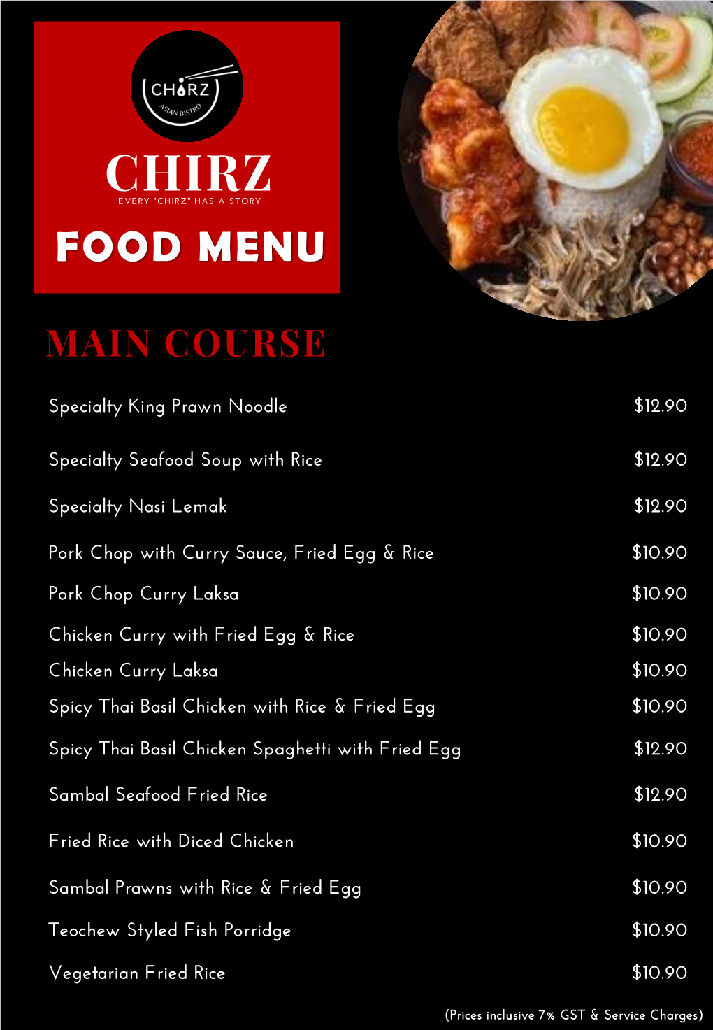 Chirz Food Menu