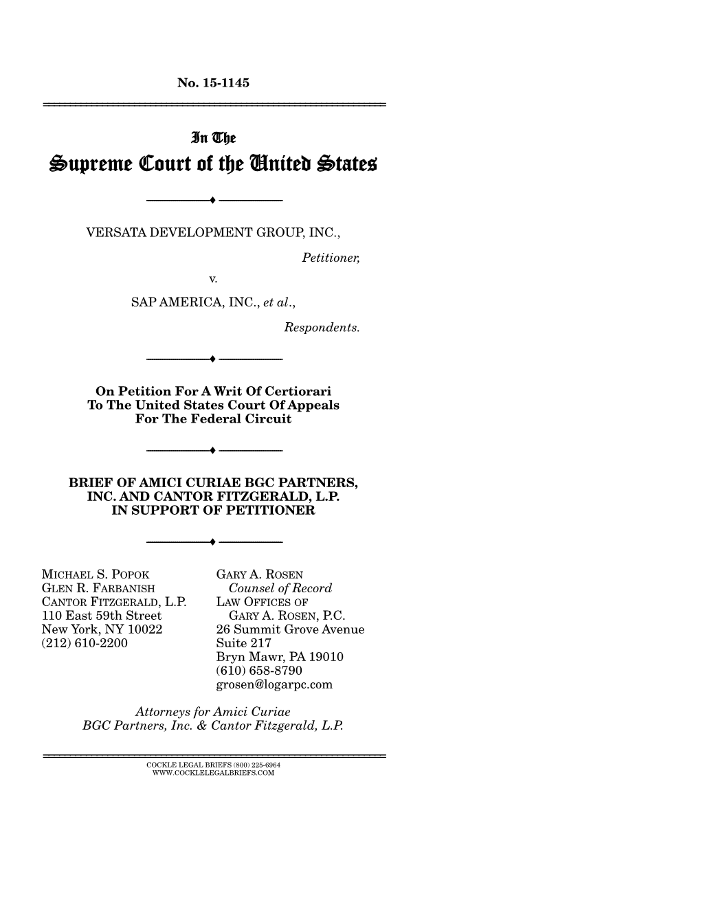 Brief Amici Curiae of BGC Partners, Inc. and Cantor Fitzgerald, L.P. Filed