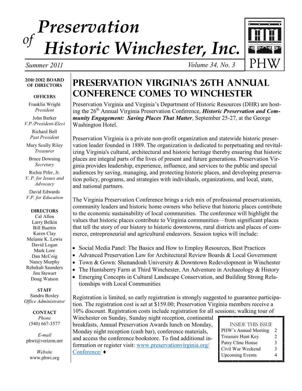 Historic Winchester, Inc. Preservation