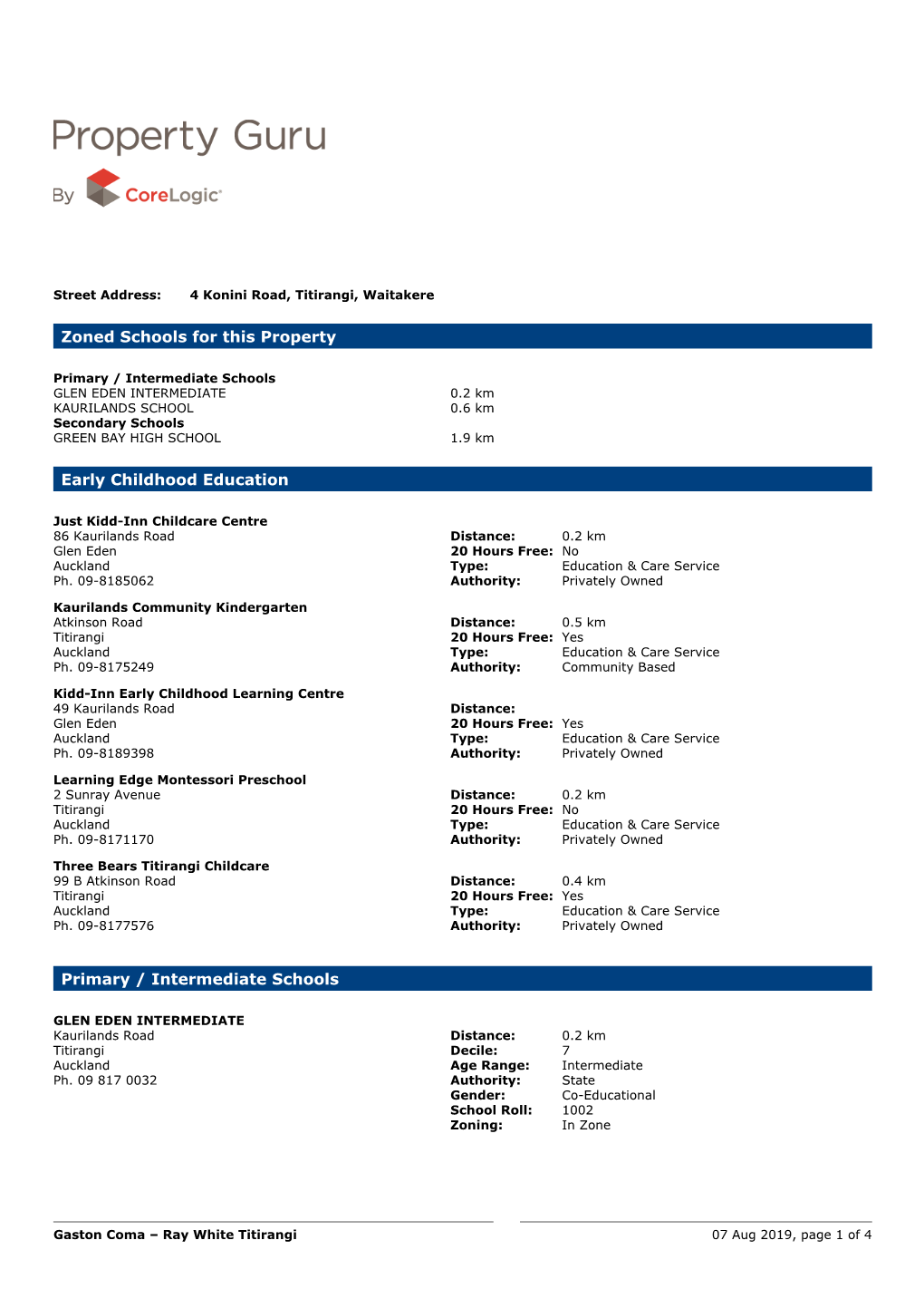 Schools and Schools Zones Relating to a Property