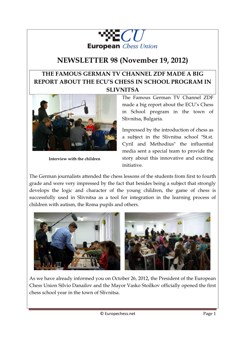 NEWSLETTER 98 (November 19, 2012)