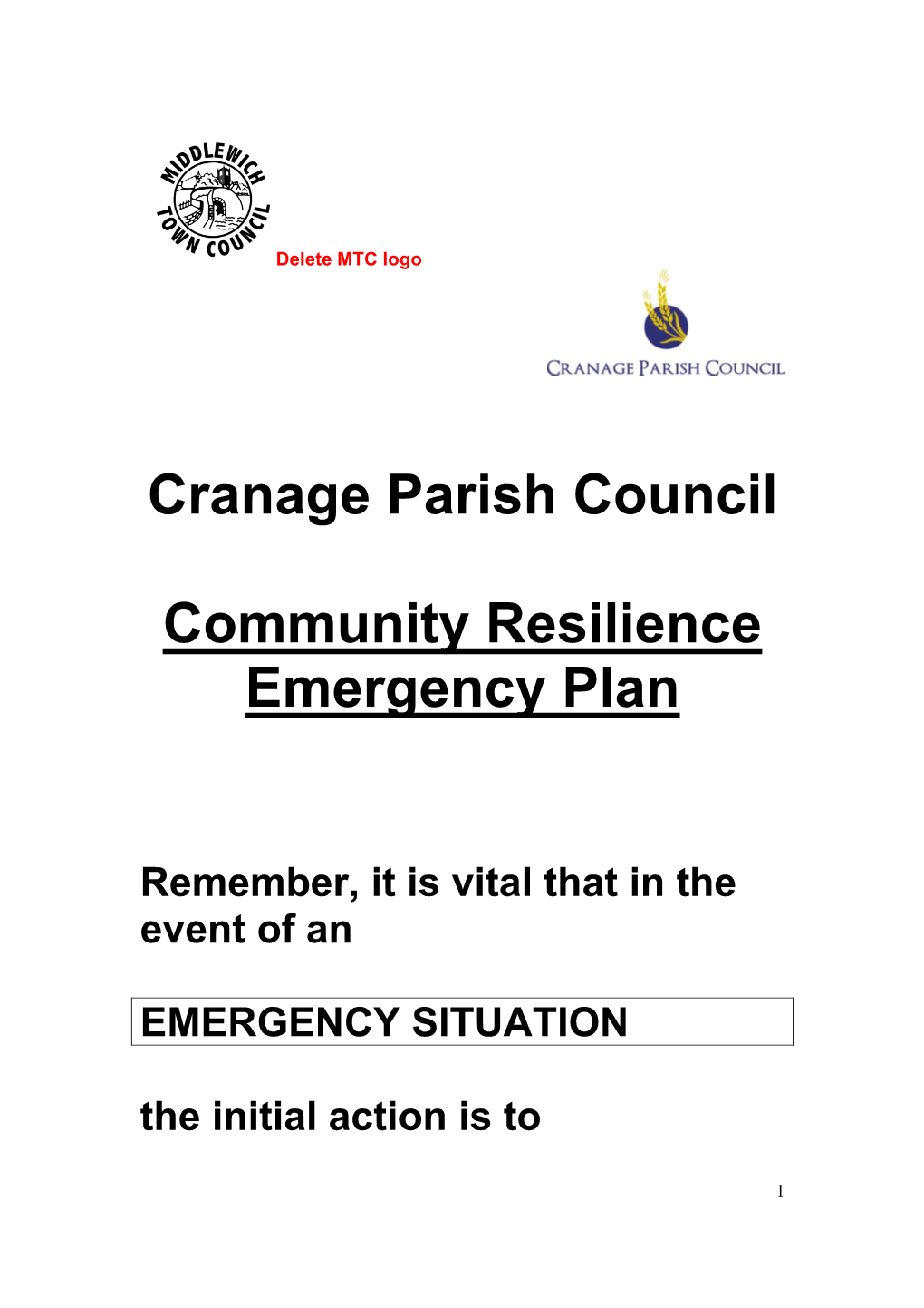 Cranage Parish Council Community Resilience Emergency Plan