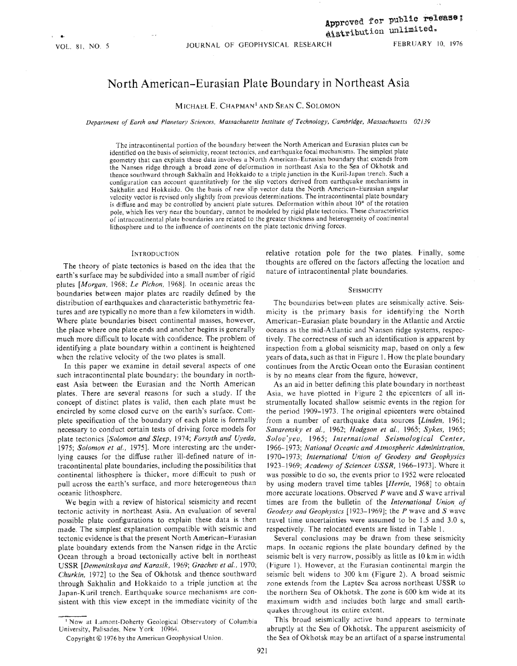 North American-Eurasian Plate Boundary in Northeast Asia