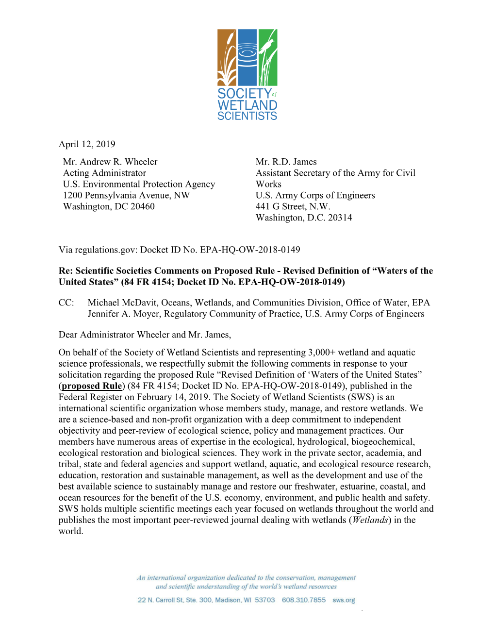 SWS WOTUS Comment Letter