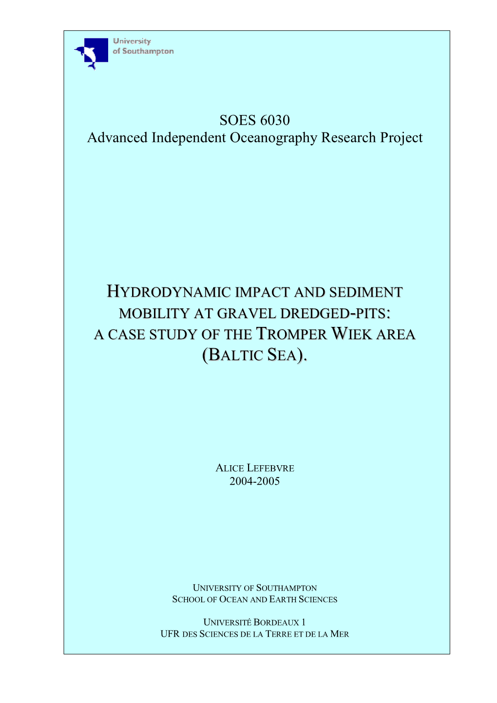 SOES 6030 Advanced Independent Oceanography Research Project