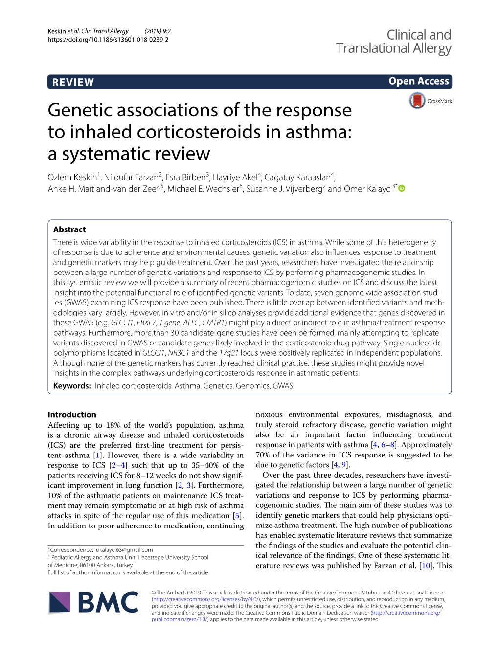 Genetic Associations of the Response to Inhaled Corticosteroids in Asthma