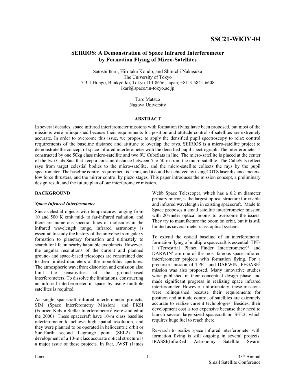 A Demonstration of Space Infrared Interferometer by Formation Flying of Micro-Satellites