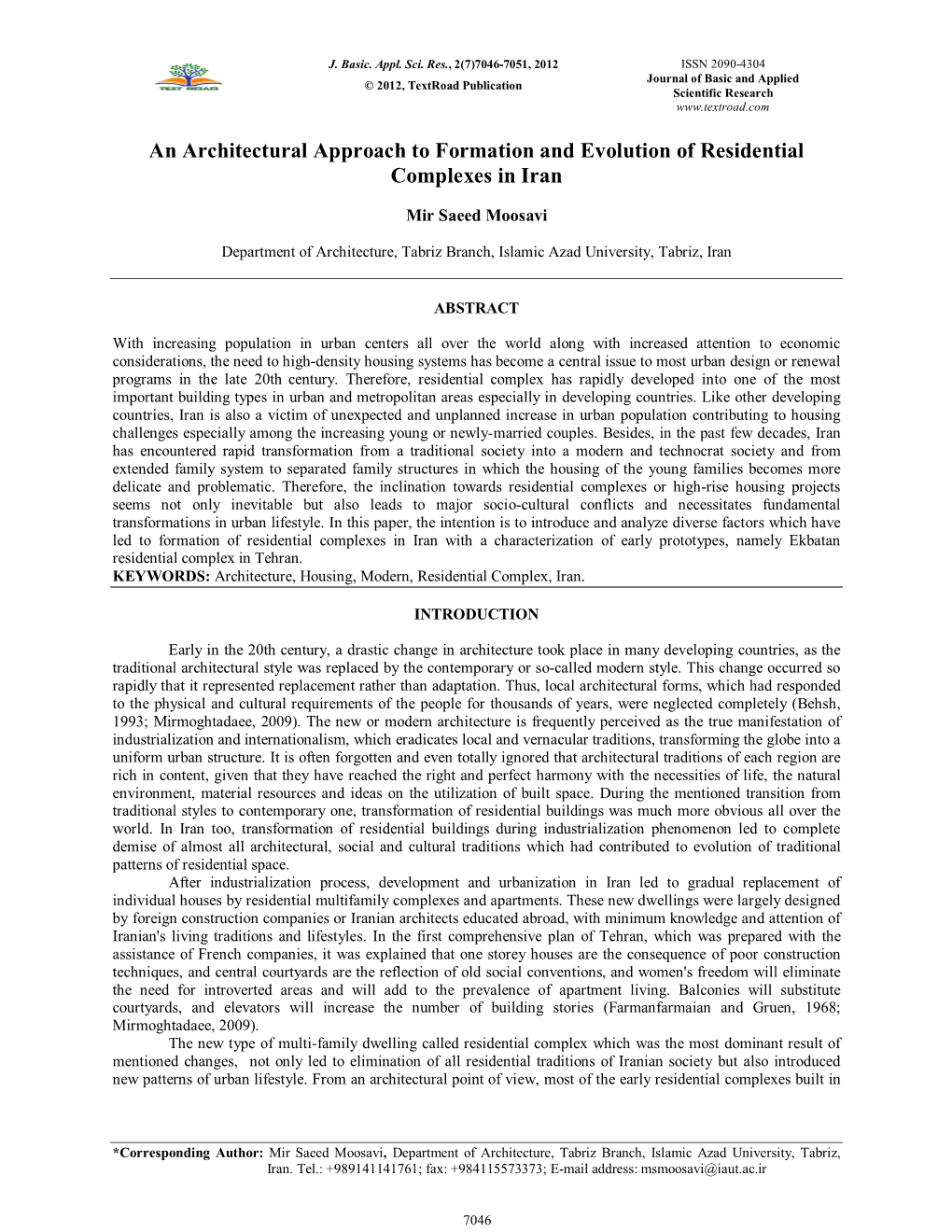 An Architectural Approach to Formation and Evolution of Residential Complexes in Iran