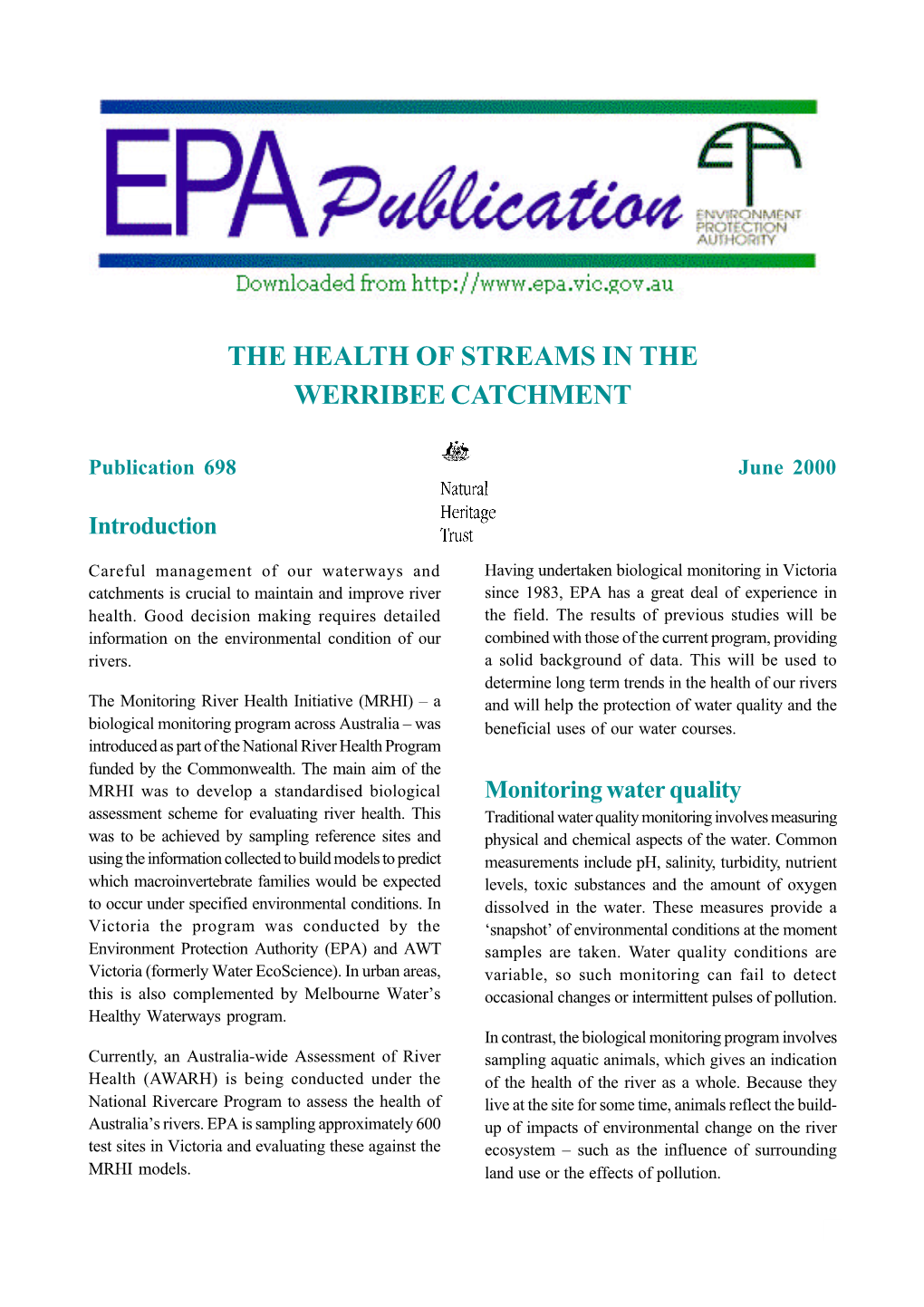 The Health of Streams in the Werribee Catchment